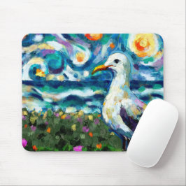 Seagull Van Gogh Style Beach Sky Blue Aquamarin Mousepad