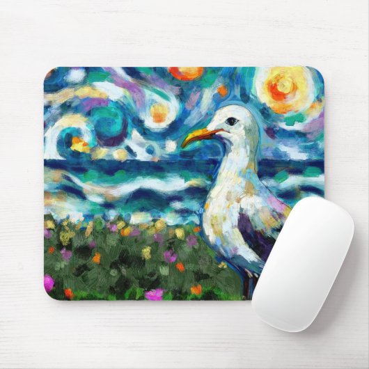 Seagull Van Gogh Style Beach Sky Blue Aquamarin Mousepad (Mit Mouse)