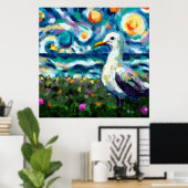 Seagull Van Gogh Style Beach Sky Blue Aquamarin Poster (Heimbüro)