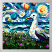 Seagull Van Gogh Style Beach Sky Blue Aquamarin Poster (Vorne)