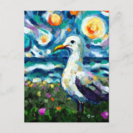 Seagull Van Gogh Style Beach Sky Blue Aquamarin Postkarte