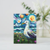Seagull Van Gogh Style Beach Sky Blue Aquamarin Postkarte (Stehend Vorderseite)