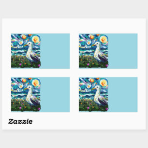 Seagull Van Gogh Style Beach Sky Blue Aquamarin Rechteckiger Aufkleber