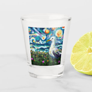Seagull Van Gogh Style Beach Sky Blue Aquamarin Schnapsglas
