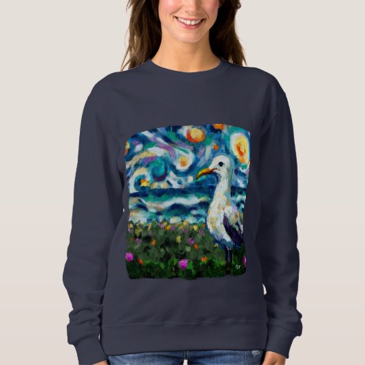 Seagull Van Gogh Style Beach Sky Blue Aquamarin Sweatshirt (Vorderseite)