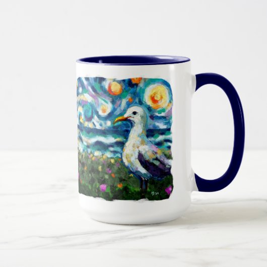 Seagull Van Gogh Style Beach Sky Blue Aquamarin Tasse (Rechts)