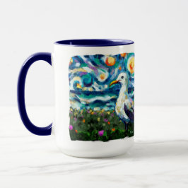 Seagull Van Gogh Style Beach Sky Blue Aquamarin Tasse