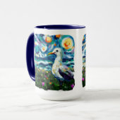 Seagull Van Gogh Style Beach Sky Blue Aquamarin Tasse (Vorderseite Links)