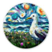 Seagull Van Gogh Style Beach Sky Blue Nautic Keramikknauf (Vorderseite)
