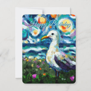Seagull Van Gogh Style Beach Sky Geburtstagkarte