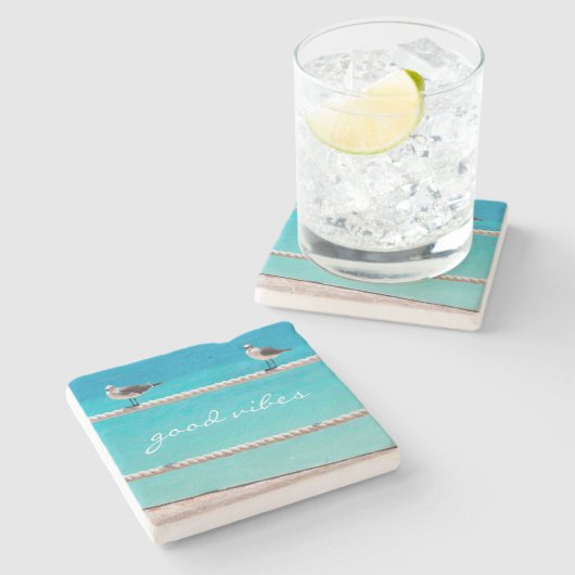 Seagull Vögel Türkisblaue Ozeane Foto Good Vibes Steinuntersetzer (Seitenansicht)