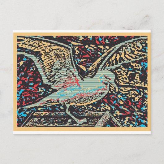 Seagull Woodcut Postkarte (Vorderseite)