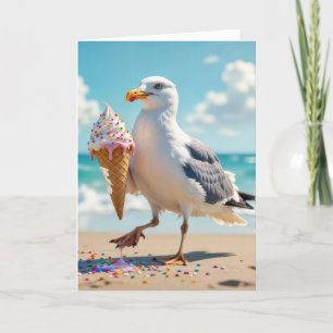 Seagull zum Geburtstag mit einem Eiskremskon Karte