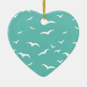 Seagulls, Aquamarin blau und weiß geerbt Keramik Ornament