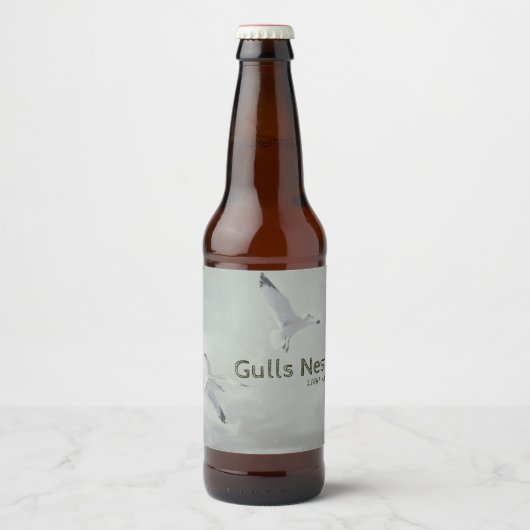 Seagulls Beach Birds Retro Bird in Flug Bierflaschenetikett (Vorderseite)