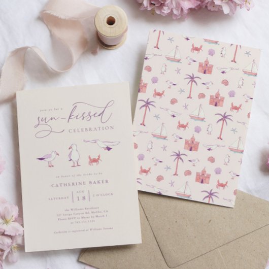 Seagulls Beach Sun Kissed Bridal Dusche Einladung