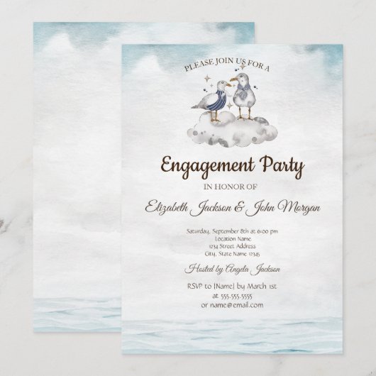 Seagulls Beach Verlobung Einladung (Vorne/Hinten)