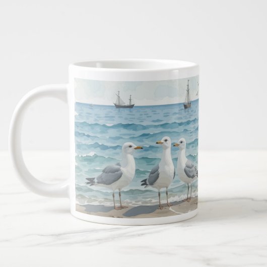 Seagulls im Meer Jumbo-Tasse (Links)