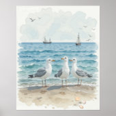 Seagulls im Meer Poster (Vorne)