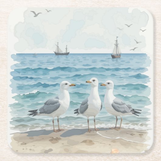 Seagulls im Meer Rechteckiger Pappuntersetzer (Vorderseite)