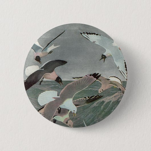 Seagulls Over Ocean Waves von Louis Agassiz Futes Button (Vorderseite)