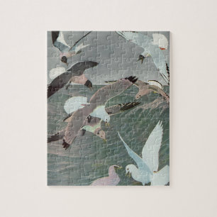 Seagulls Over Ocean Waves von Louis Agassiz Futes Puzzle