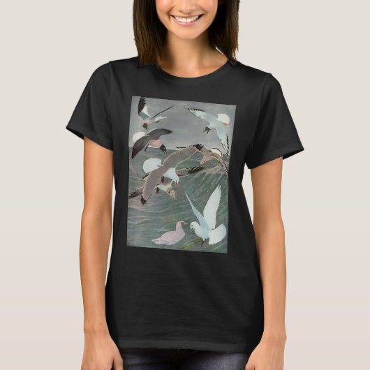 Seagulls Over Ocean Waves von Louis Agassiz Futes T-Shirt (Vorderseite)
