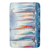 Seagulls Soaring With a Sailboat Regatta Badematte (Vorderseite Vertikal)