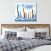 Seagulls Soaring With a Sailboat Regatta Leinwanddruck (Insitu (Schlafzimmer))
