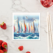 Seagulls Soaring With a Sailboat Regatta Serviette (Beispiel)