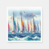 Seagulls Soaring With a Sailboat Regatta Serviette (Vorderseite)