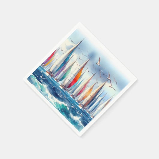 Seagulls Soaring With a Sailboat Regatta Serviette (Ecke)