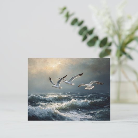 Seagulls Stormy Ocean Fine Art Postkarte (Stehend Vorderseite)