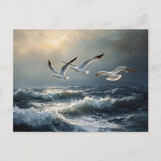 Seagulls Stormy Ocean Fine Art Postkarte (Vorderseite)