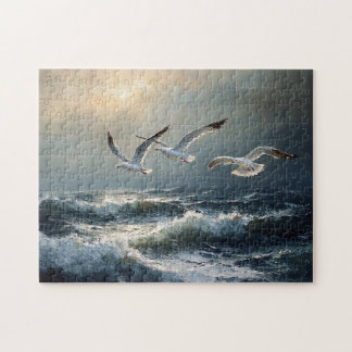 Seagulls Stormy Ocean Fine Art Puzzle