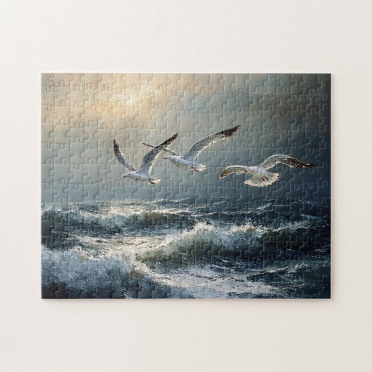 Seagulls Stormy Ocean Fine Art Puzzle (Horizontal)