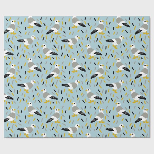 Seagulls und Confetti Light Blue, Grau Gemustert Geschenkpapier (Flach)