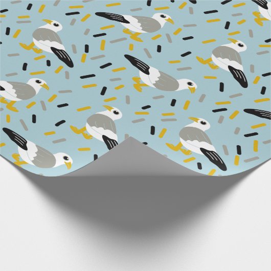 Seagulls und Confetti Light Blue, Grau Gemustert Geschenkpapier (Ecke)