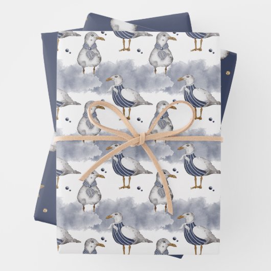 Seaguls und Starfish Gold Stars nautisch Geschenkpapier Set (Beispiel)