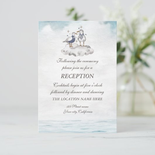 Seagulus Beach Empfang Einladung (Stehend Vorderseite)