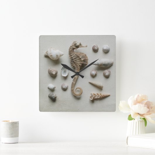 Seahorse And Shells Quadratische Wanduhr (Zuhause)
