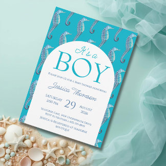 Seahorse Baby Shower Boy Ocean Invitation Einladung