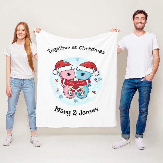 Seahorse Couple Personalized Christmas Blanket Fleecedecke (Beispiel)