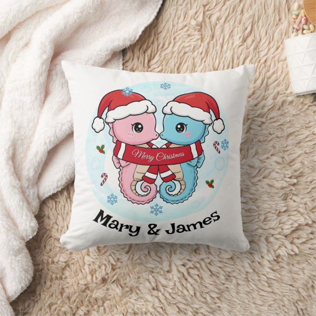 Seahorse Couple Personalized Christmas Pillow Kissen (Decke)