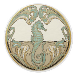 Seahorse Green Cream & Gold Art Deco Nouveau Ocean Keramikknauf