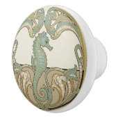 Seahorse Green Cream & Gold Art Deco Nouveau Ocean Keramikknauf (Rechts)