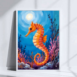 Seahorse | Ocean Animal Coral Reef Watercolor Poster