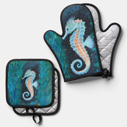 Seahorse oven mitt and potholder set (Vorderseite/Rückseite)