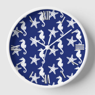 Seahorse & starfish - navy blue and white uhr