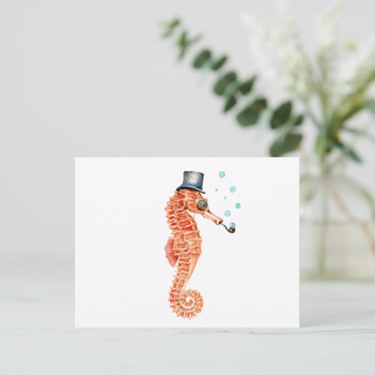 Seahorse Steampunk Postkarte (Stehend Vorderseite)
